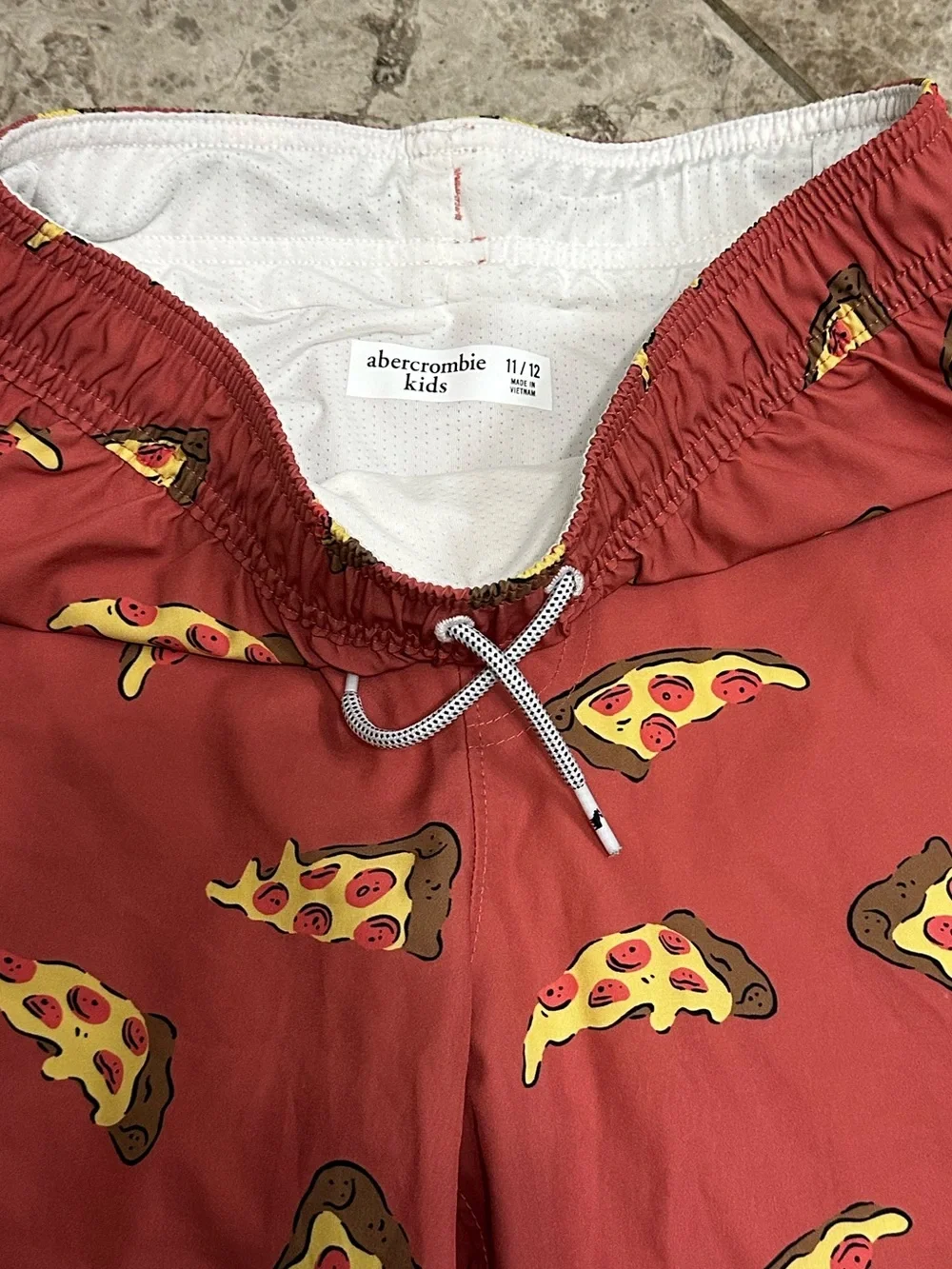 Abercrombie Kids Swim Trunks Size 11/12 Pizza Lovers Boxer Briefs Lined 6”